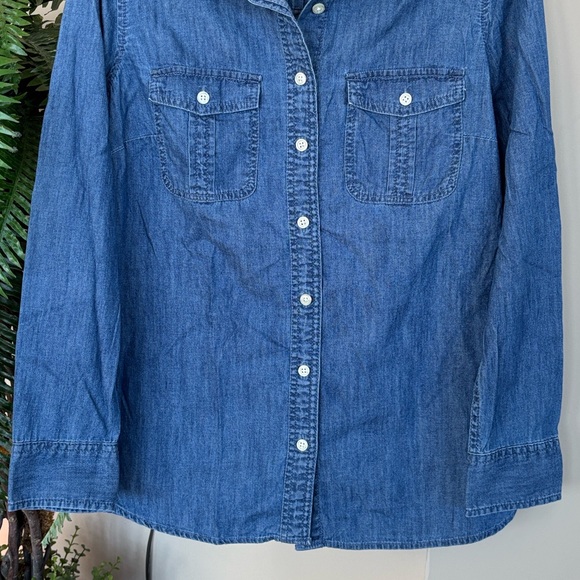 Talbots Denim Patch Pocket Jean Shirt Long Sleeve Button Up Collared 100% Cotton - Picture 4 of 12